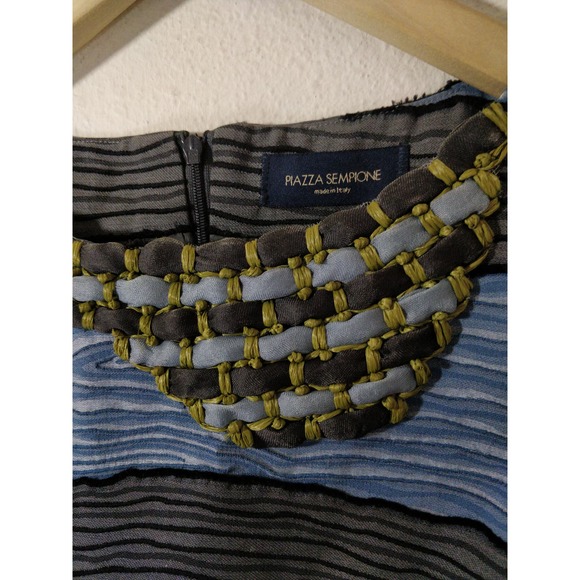 Piazza Sempione Blue Gray Striped Textured Embroidered Sleeveless Sheath Dress 6 - Picture 3 of 12